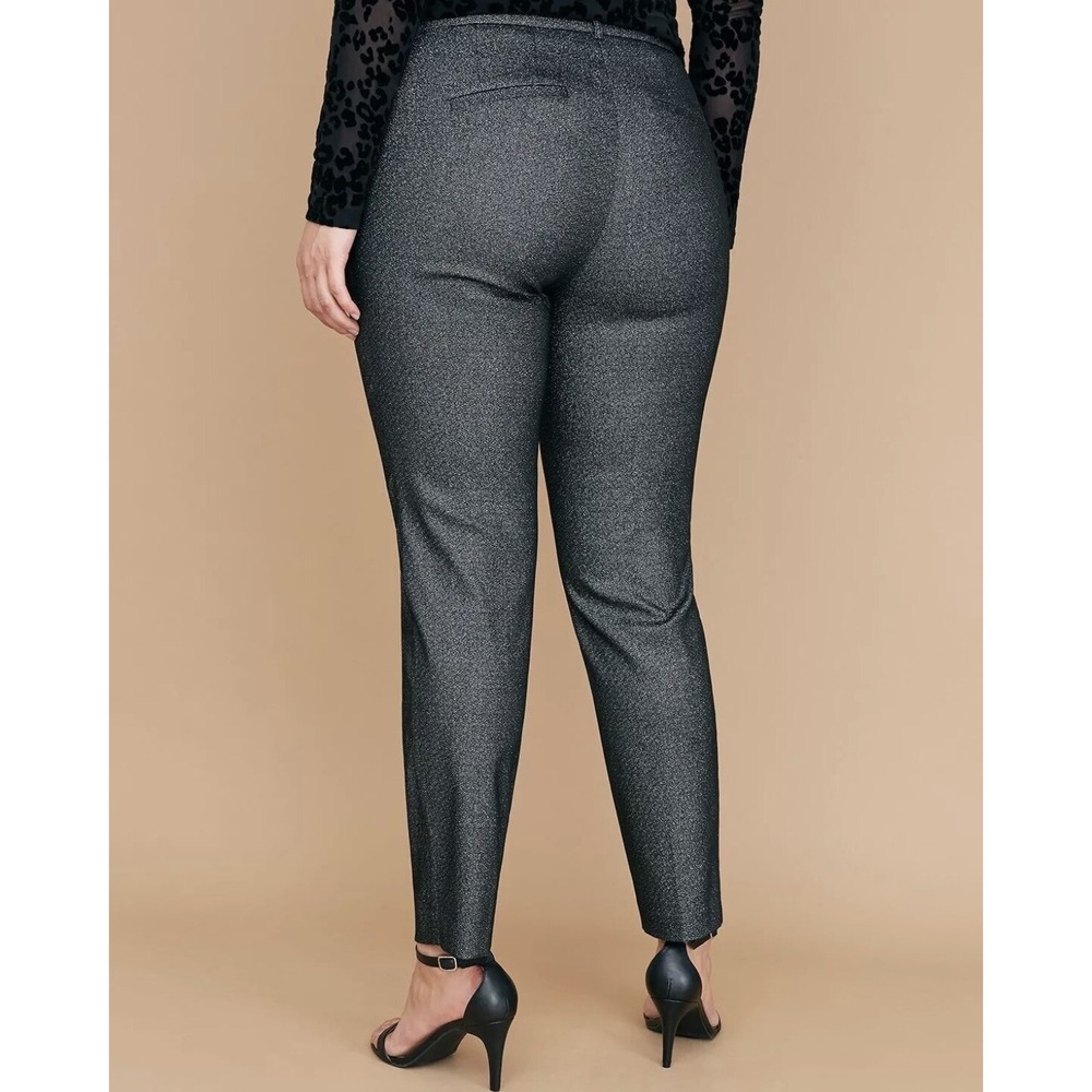 Lane Bryant Allie Stretch Skinny Ankle Black Pant 26 Metallic Silver Sparkle
